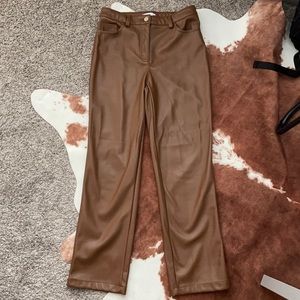 Brown Leather Straight Leg Pants
